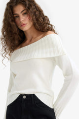 Slim Fit Slim Cut Open Shoulder Knitwear Sweater