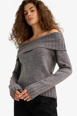 Slim Fit Slim Cut Open Shoulder Knitwear Sweater