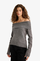 Slim Fit Slim Cut Open Shoulder Knitwear Sweater