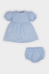 Baby Girl Floral Short Sleeve Brode Dress Panties 2 Piece Set