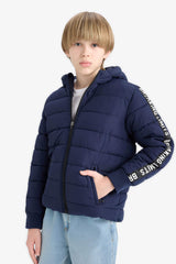 Boys Waterproof Hooded Fleece Lined Zippered Puffer Jacket