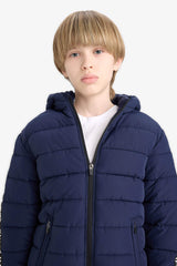 Boys Waterproof Hooded Fleece Lined Zippered Puffer Jacket