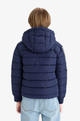 Boys Waterproof Hooded Fleece Lined Zippered Puffer Jacket