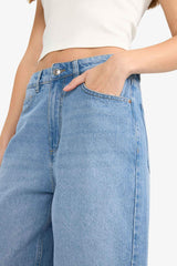 Regular Hem Denim High Waist Trousers