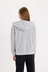 Relax Fit Hooded Basic Thin Sweatshirt Fabric Cardigan