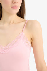 Slim Fit V Neck Laced Tank Top