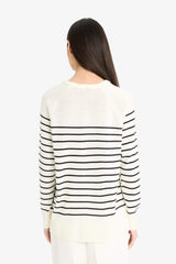Regular Fit Crew Neck Striped Knit Sweater