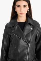 Regular Fit Zippered Faux Leather Jacket Coat