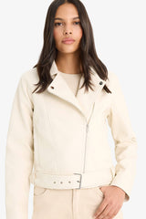 Regular Fit Zippered Faux Leather Jacket Coat