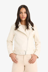 Regular Fit Zippered Faux Leather Jacket Coat