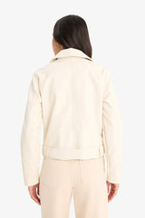 Regular Fit Zippered Faux Leather Jacket Coat