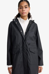 Regular Fit Hooded Faux Leather Raincoat