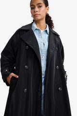 Regular Fit Faux Leather Belted Long Trench Coat