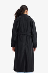 Regular Fit Faux Leather Belted Long Trench Coat