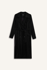 Regular Fit Faux Leather Belted Long Trench Coat