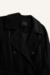 Regular Fit Faux Leather Belted Long Trench Coat