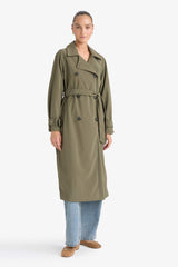 Regular Fit Faux Leather Belted Long Trench Coat