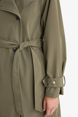 Regular Fit Faux Leather Belted Long Trench Coat