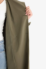 Regular Fit Faux Leather Belted Long Trench Coat