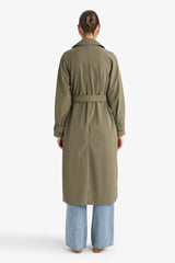 Regular Fit Faux Leather Belted Long Trench Coat