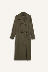 Regular Fit Faux Leather Belted Long Trench Coat