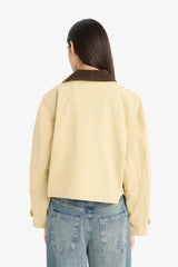 Regular Fit Contrast Collar Zippered Pocket Crop Coat