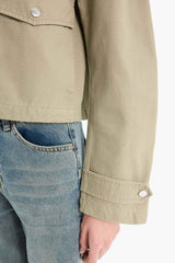 Regular Fit Contrast Collar Zippered Pocket Crop Coat