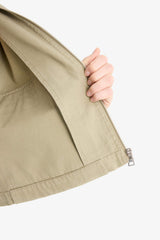 Regular Fit Contrast Collar Zippered Pocket Crop Coat