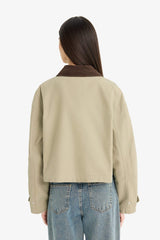 Regular Fit Contrast Collar Zippered Pocket Crop Coat