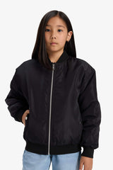 Girls Waterproof College Collar Zippered Bomber Jacket