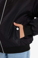 Girls Waterproof College Collar Zippered Bomber Jacket