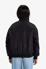 Girls Waterproof College Collar Zippered Bomber Jacket