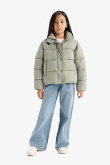 Girls' Waterproof Zippered Puffy Jacket