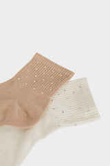 Women Seamless Stone Printed 2-Pack Combed Cotton Premium Ankle Socks