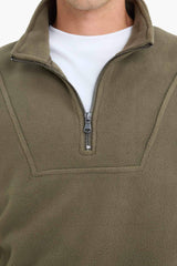 Loose fleece sweatshirt with stand-up collar and print