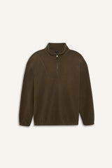 Loose fleece sweatshirt with stand-up collar and print