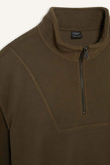 Loose fleece sweatshirt with stand-up collar and print