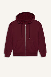 Relax Fit Hooded Basic Plain Thick Zippered Sweatshirt