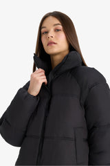 Waterproof Regular Fit Stand Collar Zippered Puffer Jacket