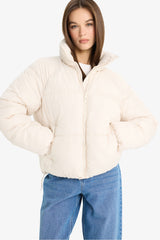 Waterproof Regular Fit Stand Collar Zippered Puffer Jacket