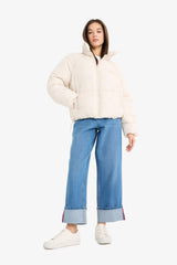 Waterproof Regular Fit Stand Collar Zippered Puffer Jacket