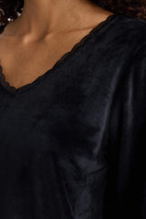 Pajama Set Regular Fit Long Sleeve Velour Top Long Bottom