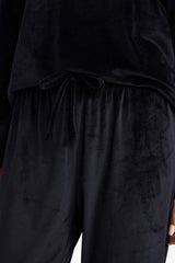 Pajama Set Regular Fit Long Sleeve Velour Top Long Bottom