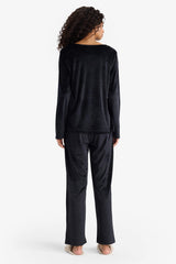 Pajama Set Regular Fit Long Sleeve Velour Top Long Bottom