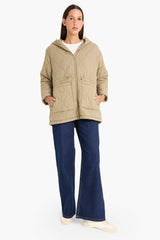 Waterproof Regular Fit Hooded Zippered Quilted Coat