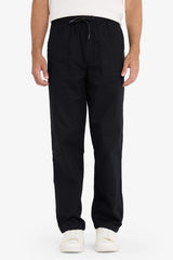 Wide Leg Regular Hem Patch Pocket Gabardine Trousers