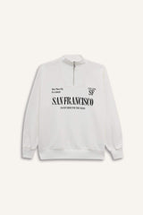 Oversized wide fit sweatshirt with a printed half-zip