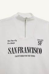 Oversized wide fit sweatshirt with a printed half-zip