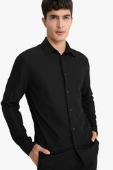 Slim Fit Slim Cut Polo Collar Combed Cotton Long Sleeve Shirt