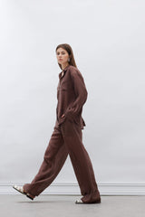 Straight Fit Modal Fabric Palazzo Trousers High Waist Long Length